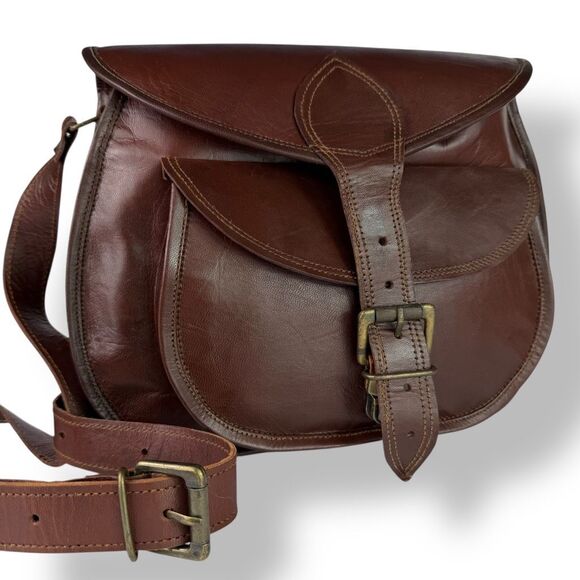 Vintage Distressed Handmade Rugged Rustic Saddle Bag Crossbody Buffalo Leather - Picture 13 of 13